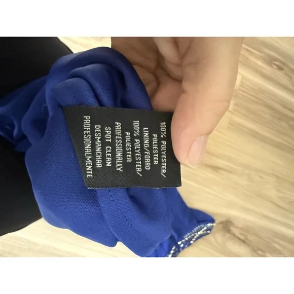 Women's SLNY Beaded Halter Neck Chiffon Dress Size 10 Royal Blue - Picture 9 of 9